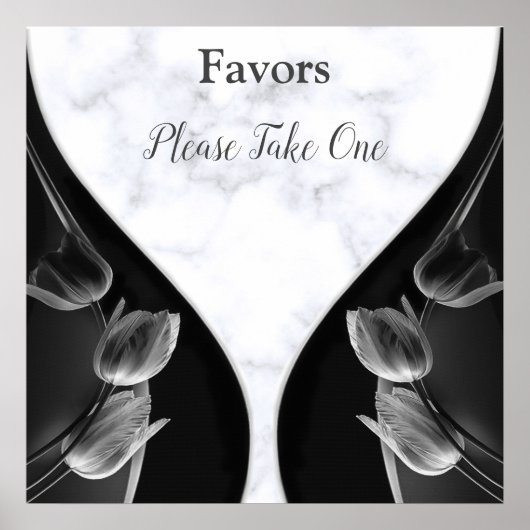 Poster Marbre blanc - Favoris des tulipes Abstraites noir (Devant)