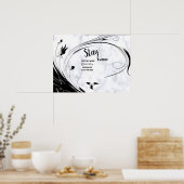 Poster Marbre blanc, Graphique en fibre noire (Cuisine)