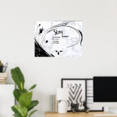 Poster Marbre blanc, Graphique en fibre noire (Bureau à domicile)