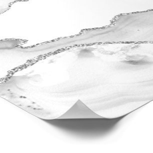 Poster Marbre Blanc Grisé Agate Simple Paillettes Argenté