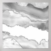 Poster Marbre Blanc Grisé Agate Simple Paillettes Argenté (Devant)