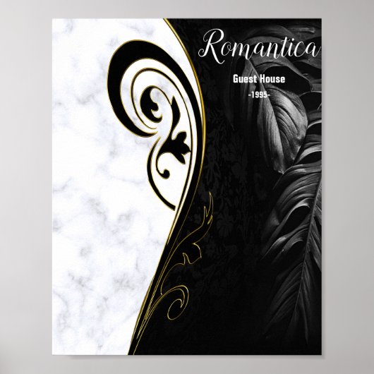 Poster Marbre blanc, Noir, Filigree Or (Devant)