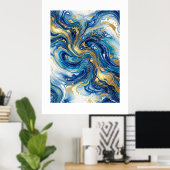Poster Marbre Bleu Or Luxe Abstrait Art Fluide Mural (Bureau à domicile)