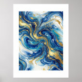 Poster Marbre Bleu Or Luxe Abstrait Art Fluide Mural (Devant)