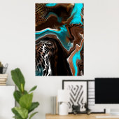 Poster Marbre Brown et bleu Fluide Art (Bureau à domicile)