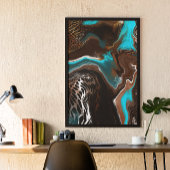 Poster Marbre Brown et bleu Fluide Art