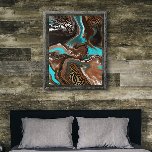 Poster Marbre Brown et bleu Fluide Art