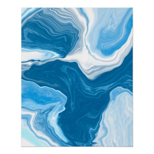 Poster Marbre d'art fluides bleu et blanc (Devant)