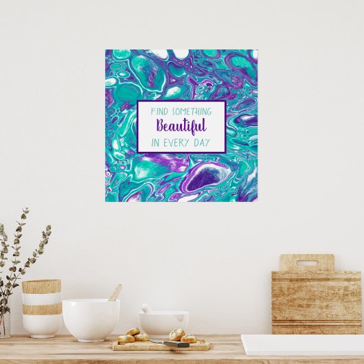 Poster Marbre d'art fluvial Turquoise et violet (Cuisine)
