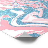 Poster Marbre de Parties scintillant bleu rose moderne (Coin)