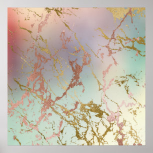 Poster Marbre élégant   Cuivre Mint Vert Rose Or