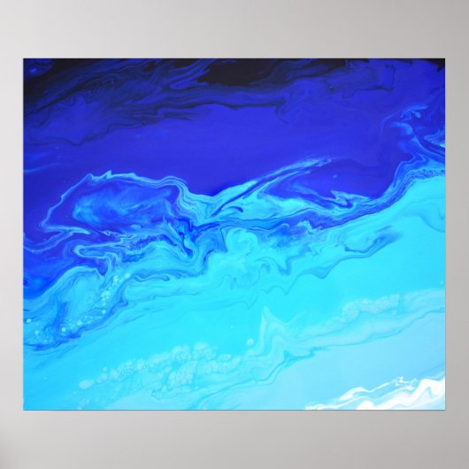 Poster Marbre fluide abstrait bleu saphir de la marine (Devant)