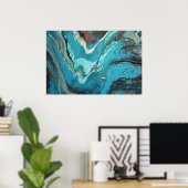 Poster Marbre fluide de cuivre turquoise Art abstrait acr (Bureau à domicile)