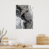 Poster Marbre fluide noir blanc Abstrait Gris Argent (Cuisine)