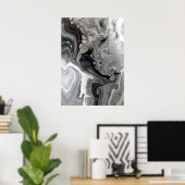 Poster Marbre fluide noir blanc Abstrait Gris Argent (Bureau à domicile)