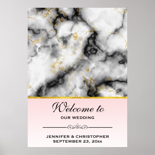 Poster Marbre gris blanc moderne Mariage accueil (Devant)