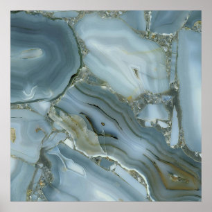 Poster Marbre Gris Bleu avec Veine d'Or