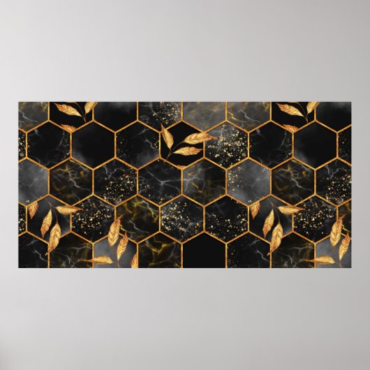 Poster Marbre hexagone texture transparente avec feuilles (Devant)