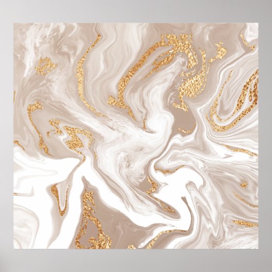 Poster Marbre liquide beige, art de la ligne dorée. (Devant)