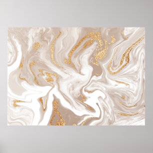 Poster Marbre liquide beige avec or parties scintillant