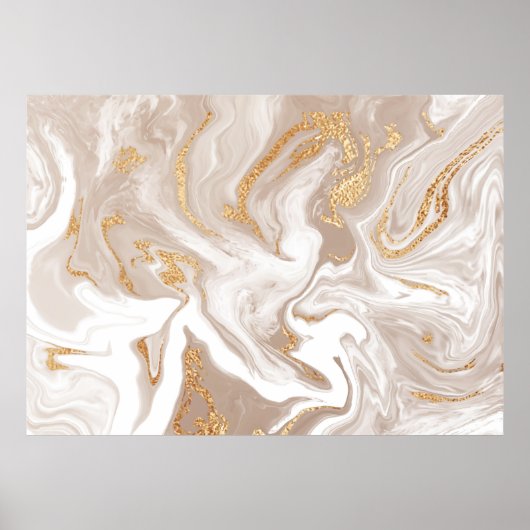 Poster Marbre liquide beige avec or parties scintillant (Devant)