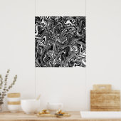 Poster Marbre Liquide Noir et Blanc Abstrait (Cuisine)