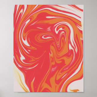 Poster Marbre Liquide Orange et Rouge