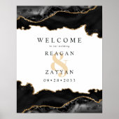 Poster Marbre Noir Et Or Agate Mariage Accueil (Devant)