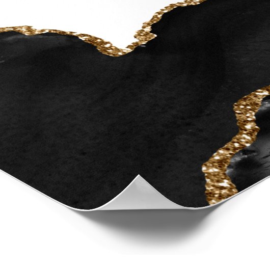 Poster Marbre Noir Et Or Agate Mariage Accueil (Coin)
