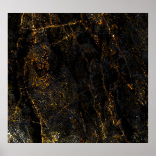 Poster Marbre noir, veines dorées, texture.