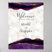 Poster Marbre or violet Agate Mariage Bienvenue (Devant)