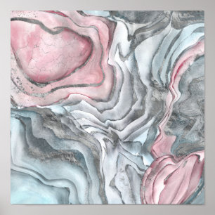 Poster Marbre rose blush - roses pastel et argent