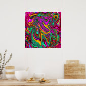 Poster Marbré rose chaud et mousse de mer vert Art Abstra (Cuisine)