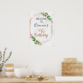 Poster Marbre Rose Gold Foliage 40e anniversaire Bienvenu (Cuisine)