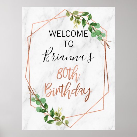 Poster Marbre Rose Gold Foliage 80e anniversaire Pos d'ac (Devant)