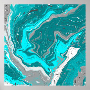 Poster Marbre turquoise et Turquoise Fluid Art