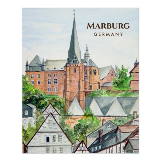 Poster Marburg Altstadt Allemagne Peinture Townscape (Devant)