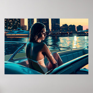 Poster Marcela profitant d'un coucher de soleil à Miami s