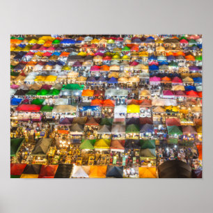 Poster Marché alimentaire de rue Rod Fai Bangkok Thaïland