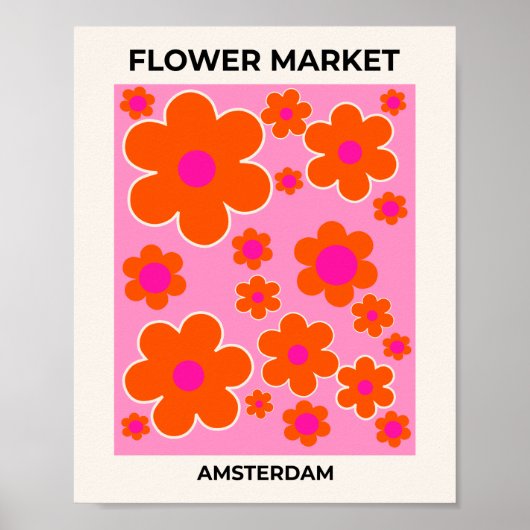 Poster Marché aux fleurs Amsterdam Fleurs rétro rose oran (Devant)