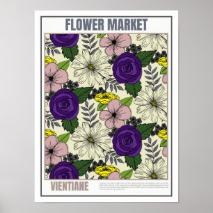 Poster Marché aux fleurs Asie du Sud-Est Vientiane