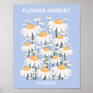 Poster Marché aux Fleurs Florence Pastel Blue Retro Flora