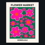 Poster Marché aux Fleurs Honolulu Décor Moderne Fleurs Ré<br><div class="desc">Marché aux fleurs Honolulu : art floral abstrait - imprimé de fleurs rétro - rose et vert.</div>