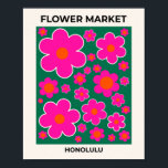 Poster Marché aux Fleurs Honolulu Décor Moderne Fleurs Ré<br><div class="desc">Marché aux fleurs Honolulu : art floral abstrait - imprimé de fleurs rétro - rose et vert.</div>