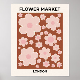 Poster Marché aux Fleurs Londres Fleur Rétro Terracotta B