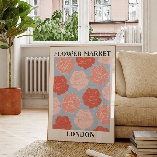 Poster Marché aux fleurs Londres Rose rose pâle Roses Flo