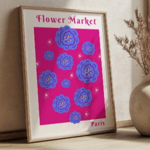 Poster Marché aux Fleurs Paris Fuchsia& Bleu Floral Vibra