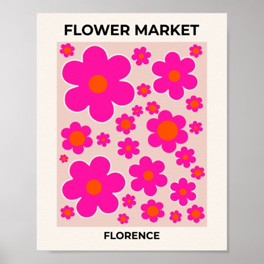Poster Marché aux fleurs rétro Florence Abstrait rose flo (Devant)