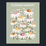 Poster Marché aux Fleurs Tokyo Retro Daisies Sage Green<br><div class="desc">Marché aux fleurs Tokyo : art floral - imprimé fleurs - vert sauge - marguerites rétro.</div>