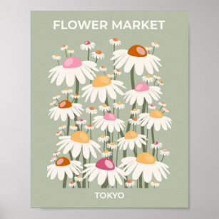 Poster Marché aux Fleurs Tokyo Retro Daisies Sage Green